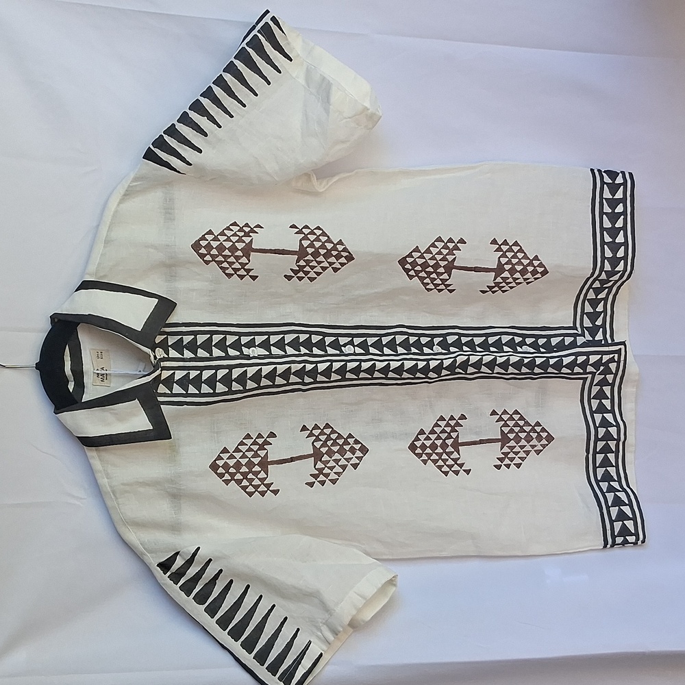 Mo Maya Tara Linen White and Black Top One Size